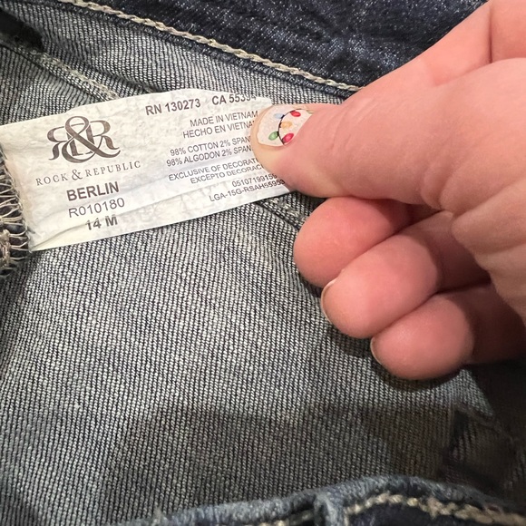 ROCK & REPUBLIC Berlin cotton stretch embellished pocket skinny jeans size 14 - Picture 2 of 6